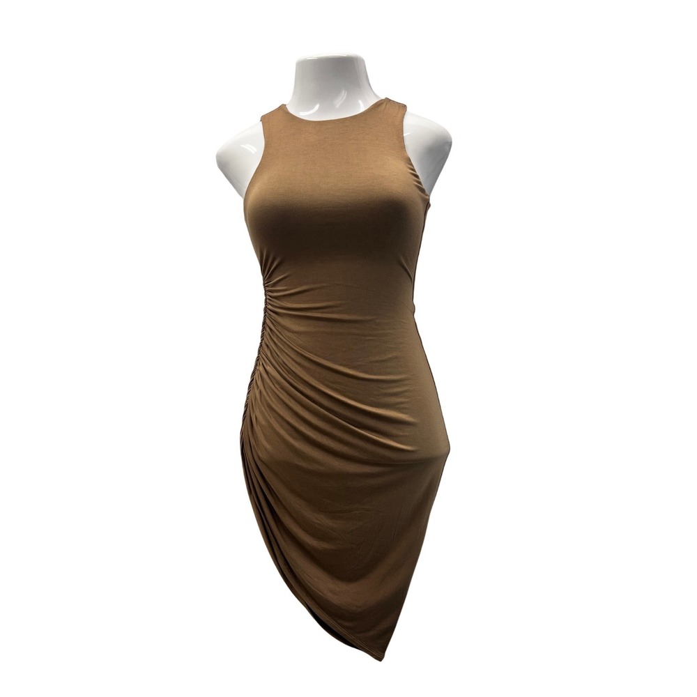 Lovers and Friends Bodycon Dress Womens XS Brown New Ruched Asymmetrical Hem